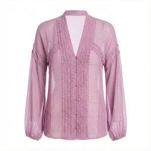 KOKO + MASON Lace Trim Blouson Top Romantic Blouse with Lace Detail